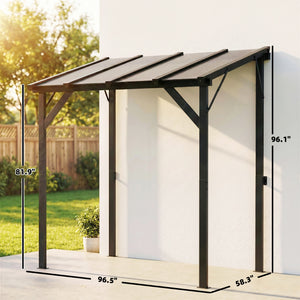 8' x 5' Hardtop Grill Gazebo, Lean-to BBQ Gazebo Shelter, Wall-Mounted Pergola with Polycarbonate Roof and Steel Frame, for Outdoor, Patio, Lawn, Garden, Patio, Backyard
