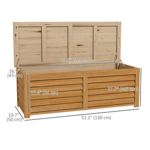 47 Gallon Outdoor Storage Box, Wooden Deck Box Garden Storage Container with 2 Safety Hinges for Balcony, Porch, Poolside, 51.2" x 19.7" x 17.7", Light Brown