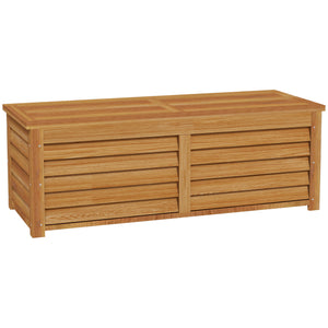 47 Gallon Outdoor Storage Box, Wooden Deck Box Garden Storage Container with 2 Safety Hinges for Balcony, Porch, Poolside, 51.2" x 19.7" x 17.7", Light Brown