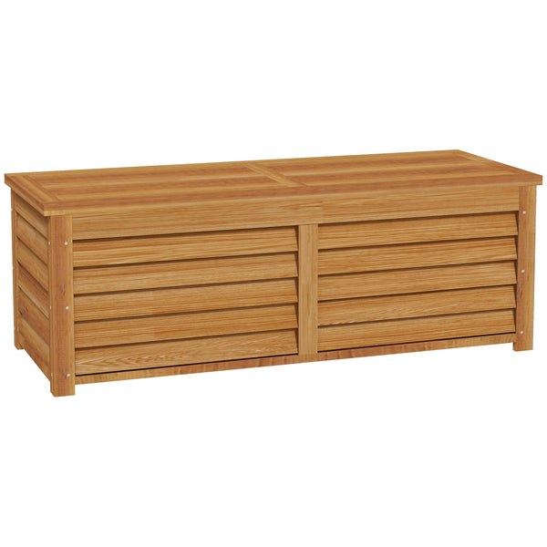 47 Gallon Outdoor Storage Box, Wooden Deck Box Garden Storage Container with 2 Safety Hinges for Balcony, Porch, Poolside, 51.2" x 19.7" x 17.7", Light Brown