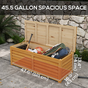 47 Gallon Outdoor Storage Box, Wooden Deck Box Garden Storage Container with 2 Safety Hinges for Balcony, Porch, Poolside, 51.2" x 19.7" x 17.7", Light Brown