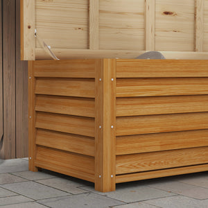 47 Gallon Outdoor Storage Box, Wooden Deck Box Garden Storage Container with 2 Safety Hinges for Balcony, Porch, Poolside, 51.2" x 19.7" x 17.7", Light Brown