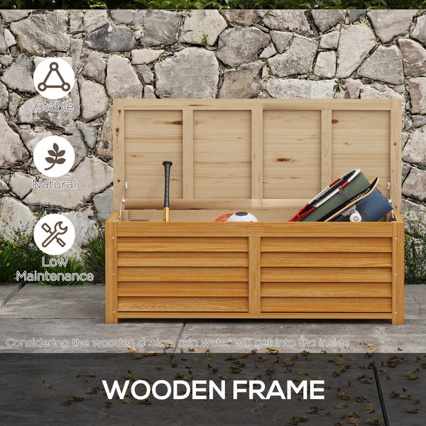 47 Gallon Outdoor Storage Box, Wooden Deck Box Garden Storage Container with 2 Safety Hinges for Balcony, Porch, Poolside, 51.2" x 19.7" x 17.7", Light Brown