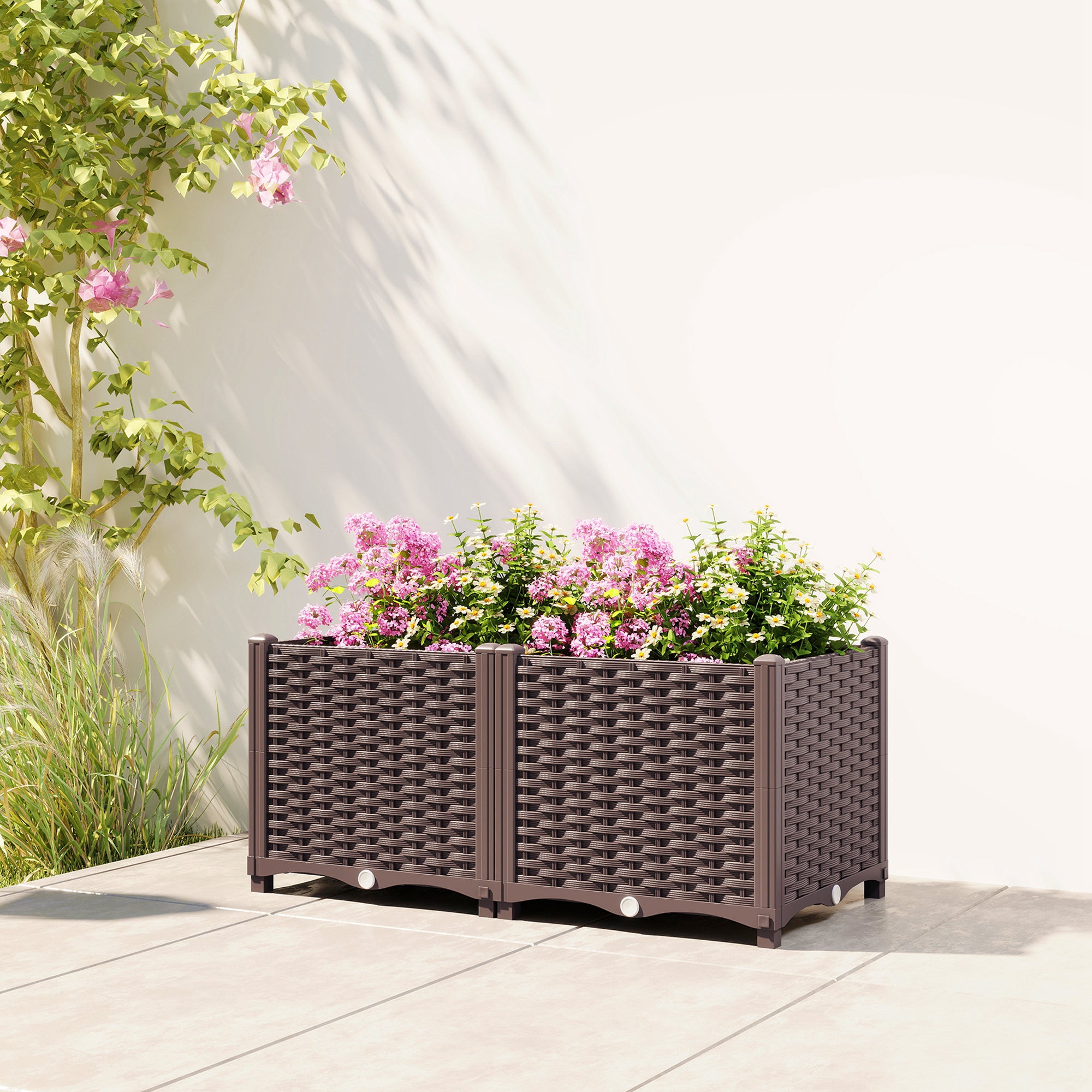 plastic planter with legs Outsunny Self Watering Plastic Raised Garden Bed with Legs, 80 x 40 x 37 cm