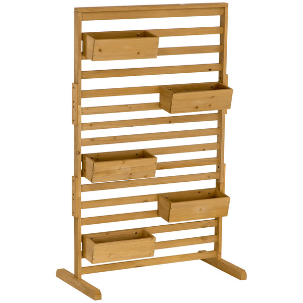 Wooden Plant Trellis Stand with 5 Hanging Planter Boxes, Freestanding Outdoor Plant Stand for Patio, Garden, Balcony, Porch