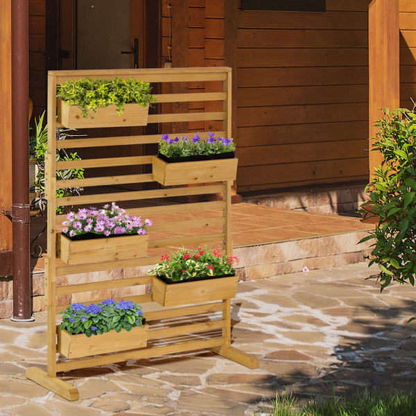 Wooden Plant Trellis Stand with 5 Hanging Planter Boxes, Freestanding Outdoor Plant Stand for Patio, Garden, Balcony, Porch