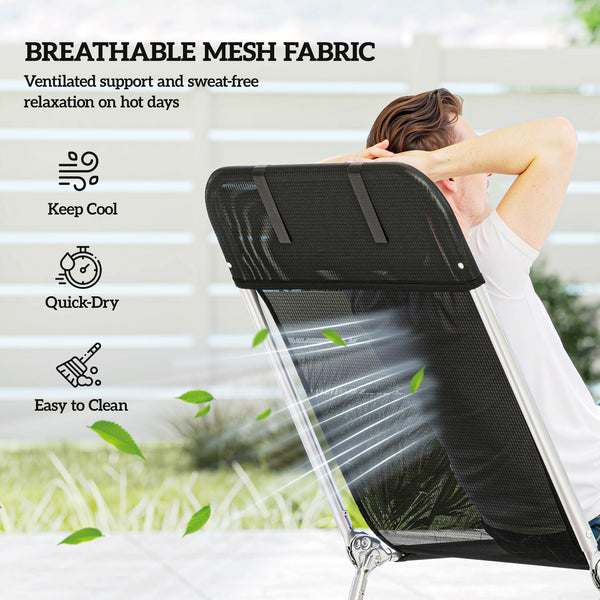 Folding Chaise Lounge Chair, Pool Sun Tanning Chair, Outdoor Lounge Chair with Reclining Back, Breathable Mesh Seat, Headrest for Beach, Yard, Patio, Black