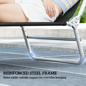 Folding Chaise Lounge Chair, Pool Sun Tanning Chair, Outdoor Lounge Chair with Reclining Back, Breathable Mesh Seat, Headrest for Beach, Yard, Patio, Black