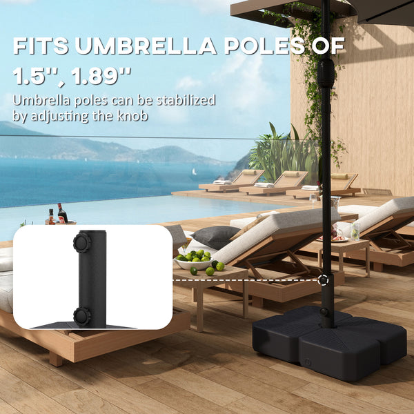 Patio Umbrella Base with Wheels, Square Heavy Duty Umbrella Stand Holder, 70 lbs Water or 88 lbs Sand Filled,  for 1.5"/1.9" Poles for Lawn, Outdoor, Black