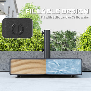 Patio Umbrella Base with Wheels, Square Heavy Duty Umbrella Stand Holder, 70 lbs Water or 88 lbs Sand Filled,  for 1.5"/1.9" Poles for Lawn, Outdoor, Black