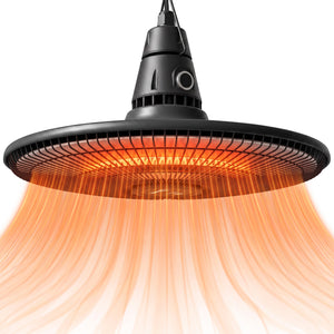 1500W Electric Patio Heater, IP65 Hanging Infrared Outdoor Heater with Carbon Fiber Tube, LED Screen, Remote Control for Garage, Patios, Gazebo, Balcony, Black