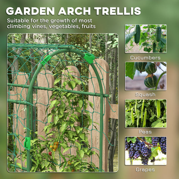 Outsunny Cucumber Trellis, 6' Tall Arch Trellis for Climbing Plants Outdoor, A-Frame, with Plastic Coated Steel Frame and Climbing Net, Support Vegetables, Peas, Fruit & Vines, Green