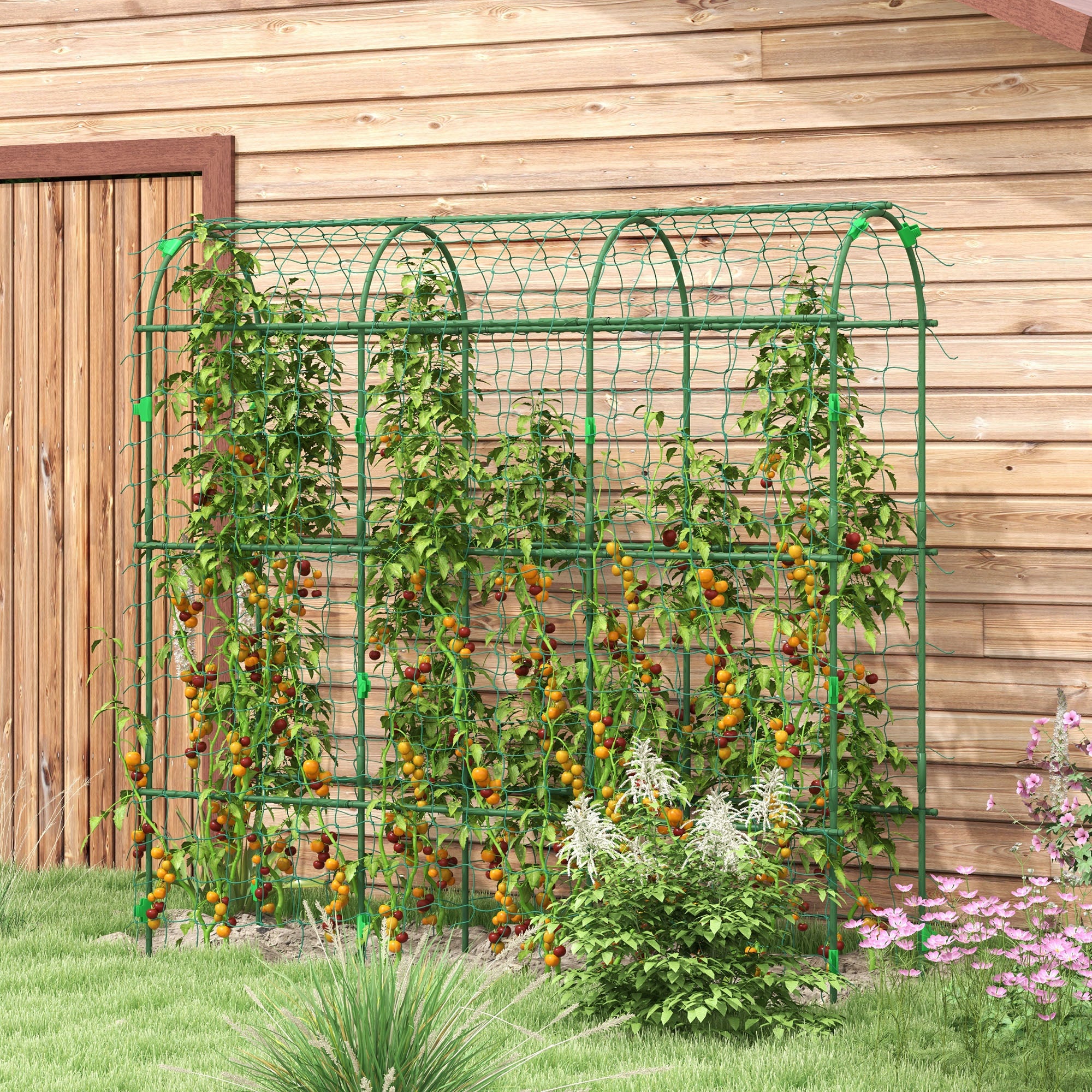 plant net trellis Outsunny Metal Arch Trellis for Climbing Plants A-Frame with Net Outdoor Garden Green 17 x 72 x 72
