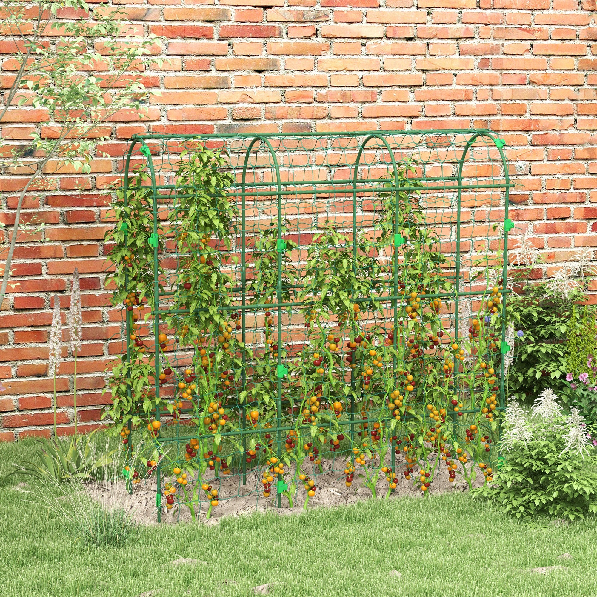 arch trellis climbing plants Outsunny Metal Arch Trellis for Climbing Plants A-Frame with Net Outdoor Garden Green 17 x 72 x 72