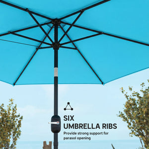 2.6 m Garden Parasol Umbrella with Aluminium Pole, Outdoor Table Market Patio Umbrella Sun Shade with Tilt and Crank, Vent, Blue