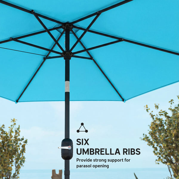 2.6 m Garden Parasol Umbrella with Aluminium Pole, Outdoor Table Market Patio Umbrella Sun Shade with Tilt and Crank, Vent, Blue