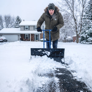 Snow Shovel with Wheels, 29" x 18" Heavy Duty Metal Snow Pusher with 5-Level Adjustable Handle, 7-Angle Blade, Bottom Wear Strip for Driveway, Sidewalks, Garden, Deck, Blue