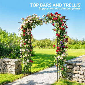 7.1ft Garden Arch, PE-Coated Steel Outdoor Trellis Arbor for Climbing Plants, Wedding Arch for Party Outdoor Garden Backyard, Black
