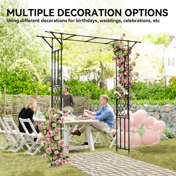 7.1ft Garden Arch, PE-Coated Steel Outdoor Trellis Arbor for Climbing Plants, Wedding Arch for Party Outdoor Garden Backyard, Black