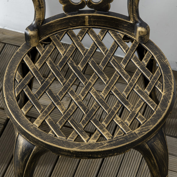 3 Piece Cast Aluminium Garden Bistro Set for 2 with Parasol Hole, Outdoor Coffee Table Set, Two Armless Chairs and Round Coffee Table for Balcony, Patio, Bronze