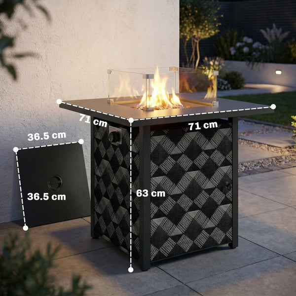 Square Propane Gas Fire Pit Table,12 KW Firepit Outdoor Patio Heater with Proof Net and Glass Wind Guard, Lava Rocks, Gas Tank Holder, Outdoor Firepits for Garden Patio, Black