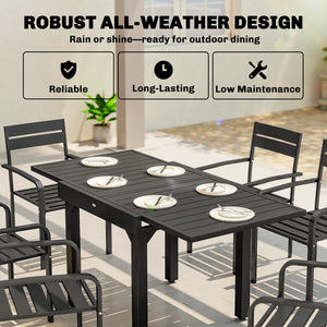 Extending Garden Table for 4-6 People, 80-160 cm Aluminium Extendable Outdoor Patio Table with Slatted Top for Garden, Lawn, Yard, Black