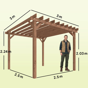 3 x 3 m Wooden Pergola Kit, Garden Pergola Gazebo Grape Trellis with Triangle Supports, Crossing Beams for Climbing Vines, Flowers, Sun Shade Shelter for Grill, Patio, Maple Wood-effect