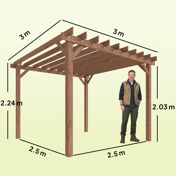 3 x 3 m Wooden Pergola Kit, Garden Pergola Gazebo Grape Trellis with Triangle Supports, Crossing Beams for Climbing Vines, Flowers, Sun Shade Shelter for Grill, Patio, Maple Wood-effect