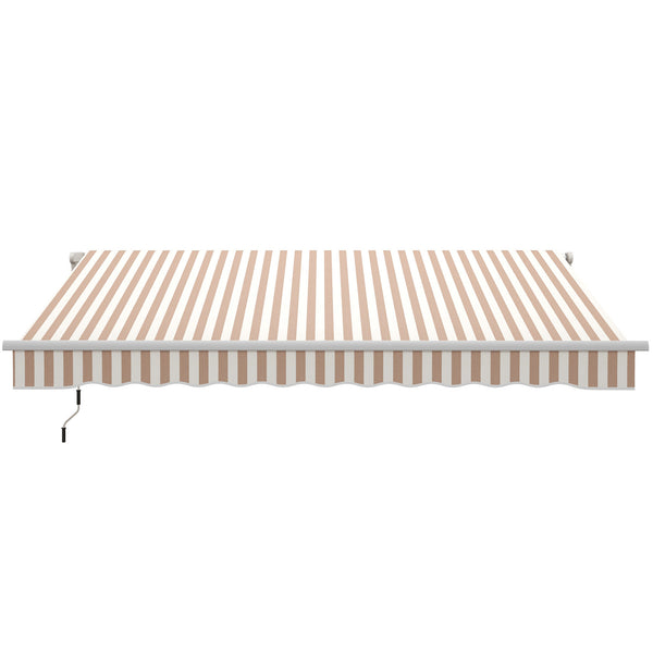 Outsunny 12' x 10' Retractable Awning Patio Awnings Sun Shade Shelter with Manual Crank Handle, 280g/m² UV & Water-Resistant Fabric and Aluminum Frame for Deck, Balcony, Yard, Beige and White