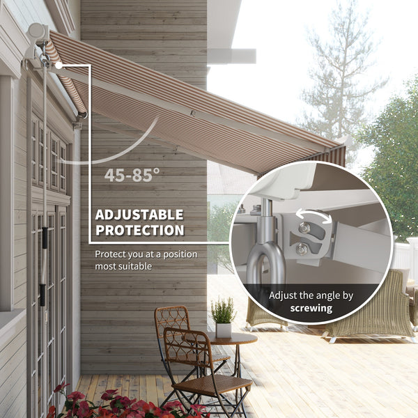 Outsunny 12' x 10' Retractable Awning Patio Awnings Sun Shade Shelter with Manual Crank Handle, 280g/m² UV & Water-Resistant Fabric and Aluminum Frame for Deck, Balcony, Yard, Beige and White