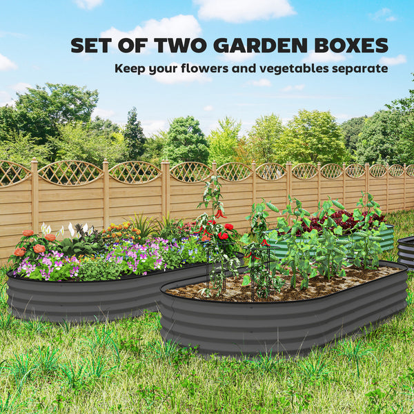 Outsunny 2PCS Galvanized Raised Garden Bed, 7' x 3' x 1' Raised Beds for Gardening with Plant Support Stakes and Rubber Strap Edging, Metal Planter Box for Vegetables, Flowers, Dark Gray