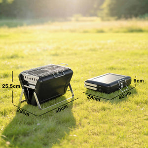 Portable BBQ Grill, Folding Charcoal Barbecue Grill with Handle and Foldable Legs for Camping Garden Outdoor Cooking, Black