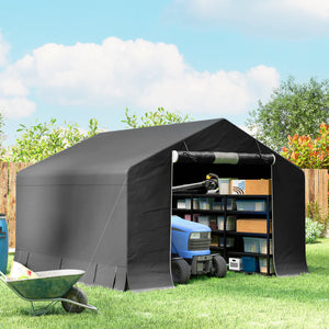 10' x 10' Portable Shed, Waterproof Bike Tent with Roll-up Zipper Door, Reinforced Galvanised Metal Frame, Outdoor Storage Shed for Bike Motorcycle Garden Tool, Dark Grey