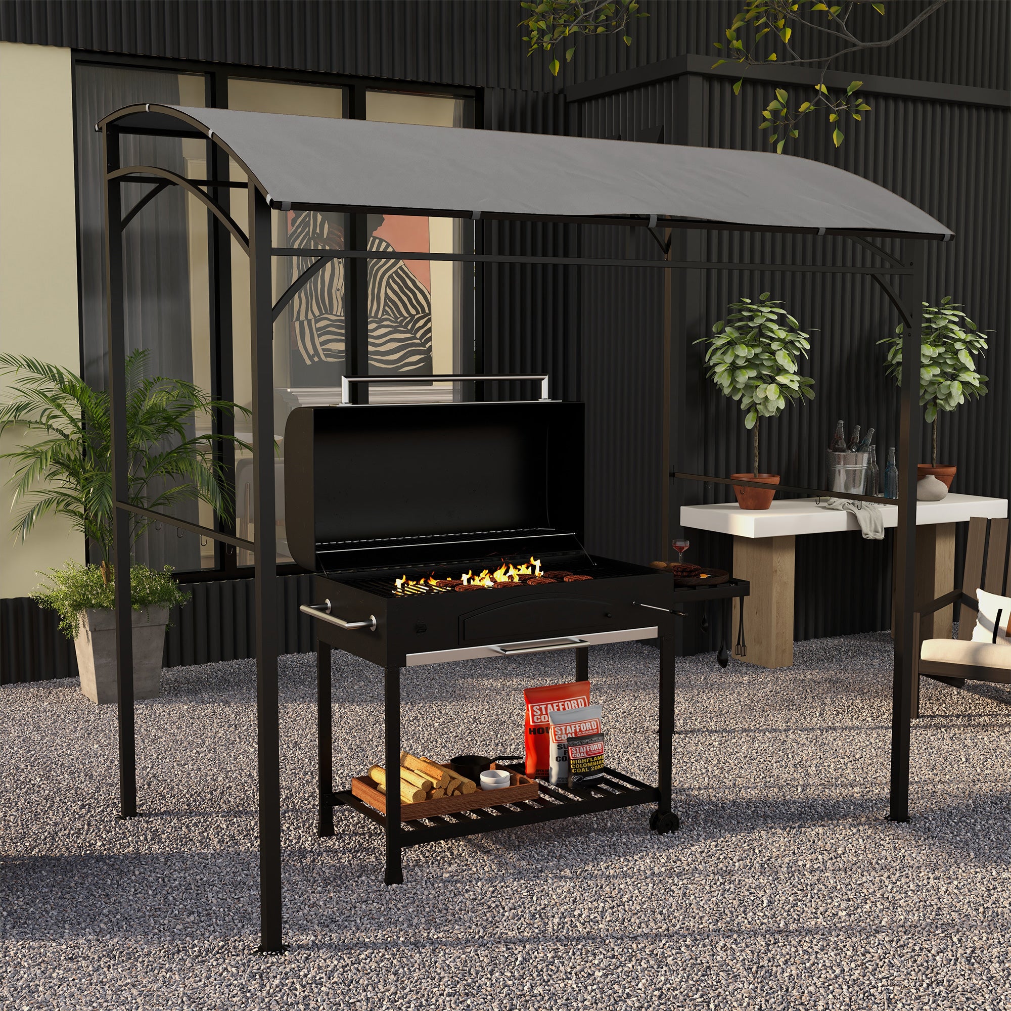 2.2 x 1.5 m BBQ Grill Gazebo Tent, Garden Grill with Metal Frame