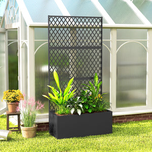 Metal Planter Box with Trellis, Raised Garden Bed with Trellis Privacy Screen and Drainage Holes for Climbing Plants, Diamond Lattice Privacy Planter for Garden, Patio, Balcony