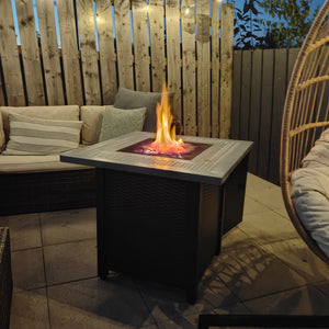 Square Propane Gas Fire Pit Table, 40000 BTU Rattan Smokeless Firepit Patio Heater with Lava Rocks and Lid, 71cm x 71cm x 62cm, Black