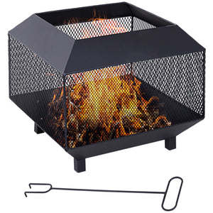 17" Outdoor Fire Pit with Fire Poker, Wood Burning Firepits, Portable Firepit for Patio Backyard Bonfire Camping, Black