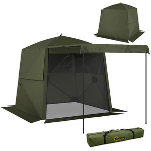 2 x 2 m Pop Up Gazebo with Awning, Waterproof Instant Shelter for Garden BBQ, Fishing, Camping, Easy Setup Garden Gazebo with Sides, Mesh Windows & Carry Bag, Army Green