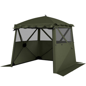 2 x 2 m Pop Up Gazebo with Awning, Waterproof Instant Shelter for Garden BBQ, Fishing, Camping, Easy Setup Garden Gazebo with Sides, Mesh Windows & Carry Bag, Army Green