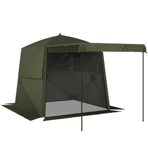 2 x 2 m Pop Up Gazebo with Awning, Waterproof Instant Shelter for Garden BBQ, Fishing, Camping, Easy Setup Garden Gazebo with Sides, Mesh Windows & Carry Bag, Army Green