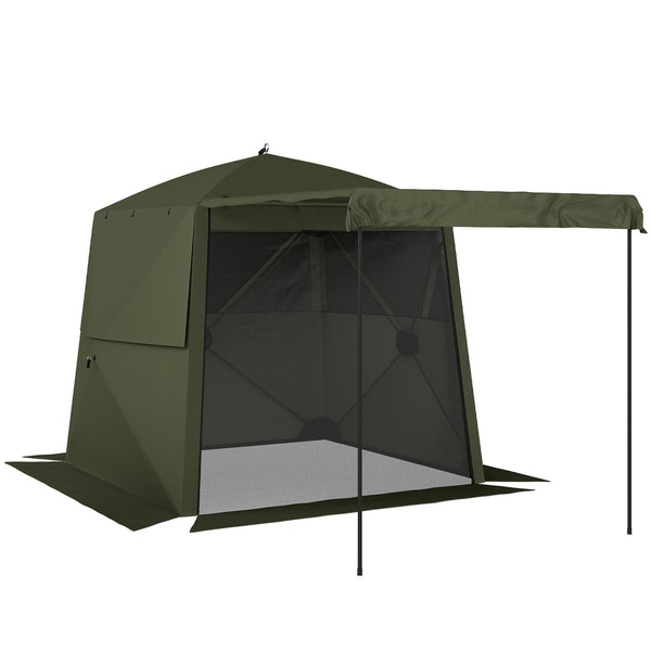 2 x 2 m Pop Up Gazebo with Awning, Waterproof Instant Shelter for Garden BBQ, Fishing, Camping, Easy Setup Garden Gazebo with Sides, Mesh Windows & Carry Bag, Army Green