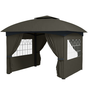 Outsunny 11' x 11' Outdoor Gazebo, Arc Patio Gazebo Canopy Shelter, UV Protected, with Curtains, Church Windows, Double Roof, Galvanized Steel Frame for Lawn, Backyard and Deck, Dark Gray