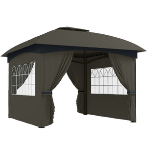 Outsunny 11' x 11' Outdoor Gazebo, Arc Patio Gazebo Canopy Shelter, UV Protected, with Curtains, Church Windows, Double Roof, Galvanized Steel Frame for Lawn, Backyard and Deck, Dark Gray