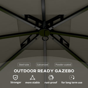 Outsunny 11' x 11' Outdoor Gazebo, Arc Patio Gazebo Canopy Shelter, UV Protected, with Curtains, Church Windows, Double Roof, Galvanized Steel Frame for Lawn, Backyard and Deck, Dark Gray