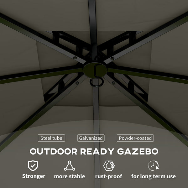 Outsunny 11' x 11' Outdoor Gazebo, Arc Patio Gazebo Canopy Shelter, UV Protected, with Curtains, Church Windows, Double Roof, Galvanized Steel Frame for Lawn, Backyard and Deck, Dark Gray