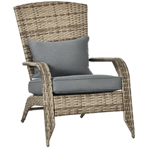 Patio Wicker Adirondack Chair, Outdoor PE Rattan Fire Pit Chair, Muskoka Chair w/ Soft Cushions, Tall Curved Backrest and Comfortable Armrests for Deck Garden, Mixed Grey