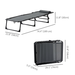 Folding Lounge Chair, Reclining Tanning Chair, Portable Sun Lounger with Adjustable Backrest and Removable Pillow for Patio, Garden, Beach, Grey