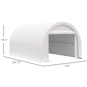 Outsunny 10' x 16' Carport, Heavy Duty Portable Garage Storage Tent with Large Zippered Door, Anti-UV PE Canopy Cover for Car, Truck, Boat, Motorcycle, Bike, Garden Tools, Outdoor Work, White