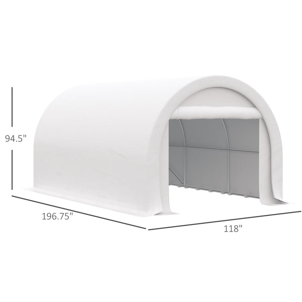 Outsunny 10' x 16' Carport, Heavy Duty Portable Garage Storage Tent with Large Zippered Door, Anti-UV PE Canopy Cover for Car, Truck, Boat, Motorcycle, Bike, Garden Tools, Outdoor Work, White