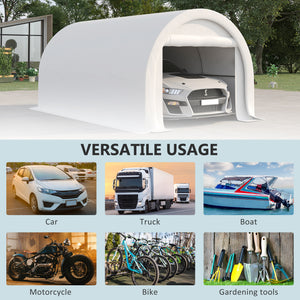 10' x 16' Carport, Heavy Duty Portable Garage / Storage Tent with Large Zippered Door, Anti-UV PE Canopy Cover for Car, Boat, Motorcycle, Bike, Garden Tools, White